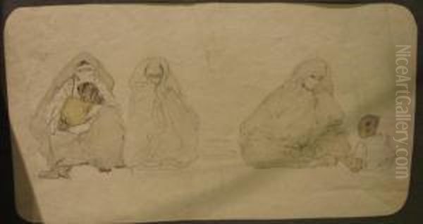 Femmes Voilees Et Enfants Oil Painting by Suzanne Crepin