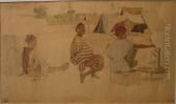 Enfants Au Marche Oil Painting by Suzanne Crepin