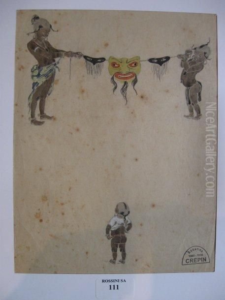 Enfants Et Masques Oil Painting by Suzanne Crepin