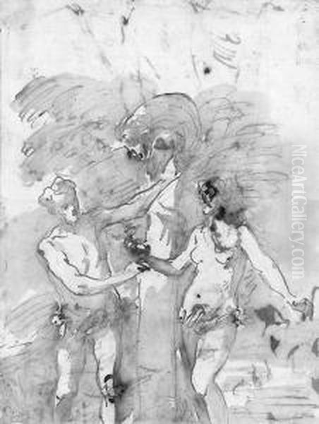 The Temptation Of Adam And Eve 
(recto); The Same, And A Sketch Ofthe Assumption Of Christ (verso) Oil Painting by Daniele Crespi