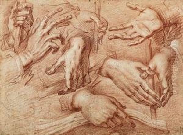 Eight Studies Of Hands, One 
Holding A Stick, Another A Cross Orbook (recto); Study Of Saint Francis 
Adoring The Cross(verso) Oil Painting by Giovanni Battista Crespi Il Cerano