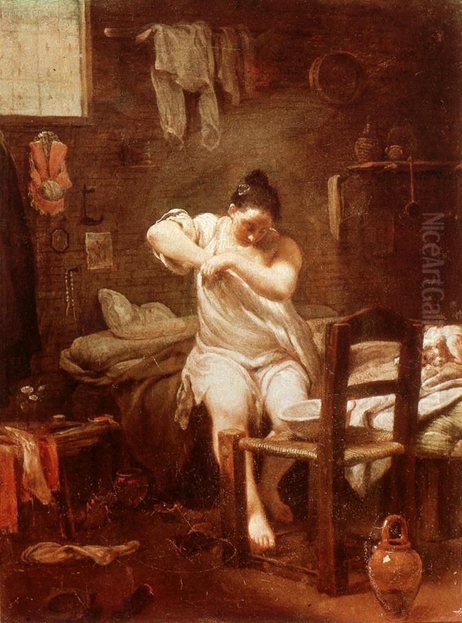 The Flea Oil Painting by Giuseppe Maria Crespi