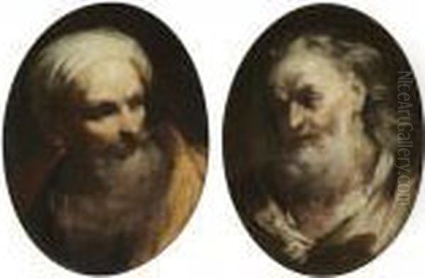 Study Of A Bearded Man, Head And
 Shoulders, Wearing A Turban And Looking Right; Study Of An Elderly 
Bearded Man, Head And Shoulders, Looking Left Oil Painting by Giuseppe Maria Crespi