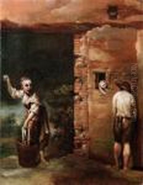 Scena Di Cortile Oil Painting by Giuseppe Maria Crespi