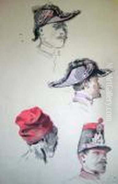 Militaire, Etudes De Tetes De Militaires Et De Spahis Oil Painting by Adolphe Crespin