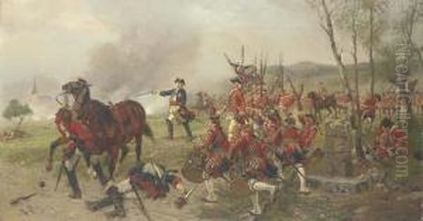 George Ii At The Battle Of 
Dettingen. 'george Dismounted, Drew Hissword And Put Himself At The Head
 Of The Troops Exclaiming: 