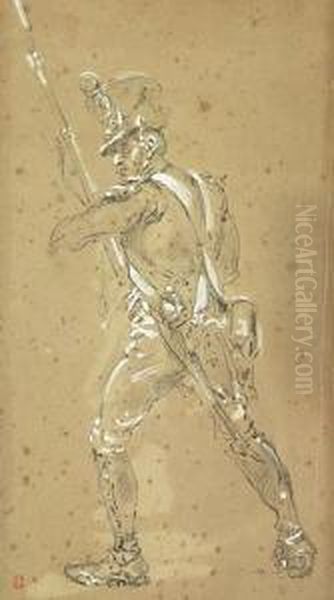 Study Of An Infantry Soldier In Uniform With Raised Rifle Oil Painting by Ernest Crofts