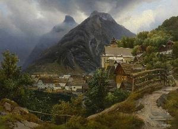 Blick Auf Hallstatt Am Hallstatter
 See Oil Painting by Georg Heinrich Croll Crola