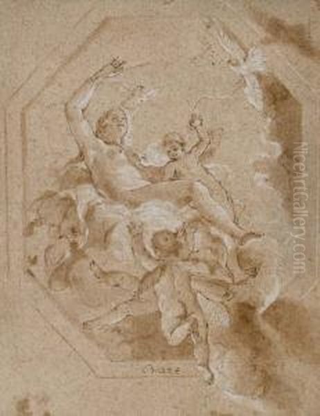 Venus Entouree De Putti Et De 
Colombes Dans Les Nuees (recto); Etude D'homme Nu Vu I Mi-corps (verso) Oil Painting by Giovanni Battista Crosato
