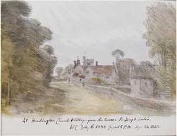 Headington Church And Village 
From The Terrace Of Sir Joseph Lock's; The Gardener's Boy At Sir Joseph 
Lock's At Headington Oil Painting by Dr. William Crotch