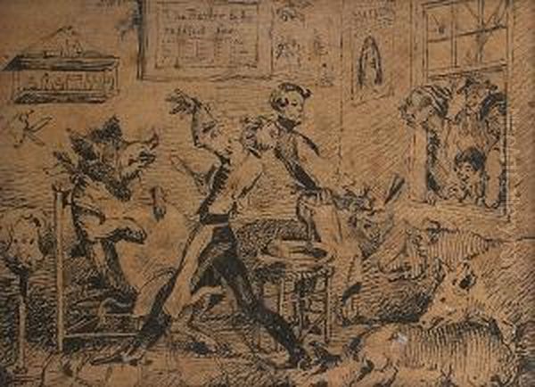 The Barber Shop Oil Painting by George Cruickshank