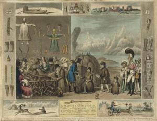 Laplanders, Reindeer &c. As 
Exhibited At The Egyptian Hall, Piccadilly. 1822.; And The Laplanders 
Return, To Their Native Country Under The Care Of Mr Bullock & His 
Son. Oil Painting by Isaac Cruikshank