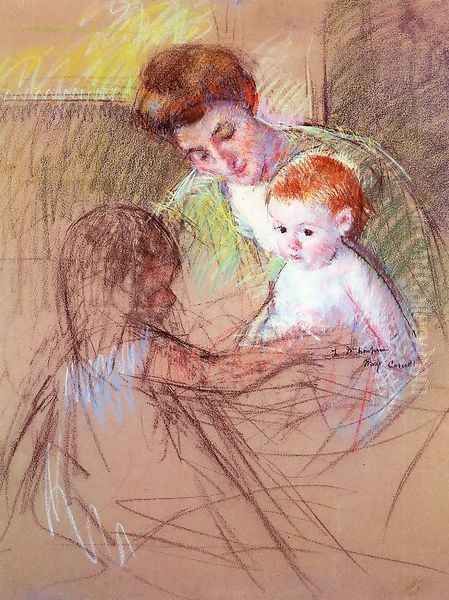 Mother And Daughter Looking At The Baby Oil Painting by Mary Cassatt