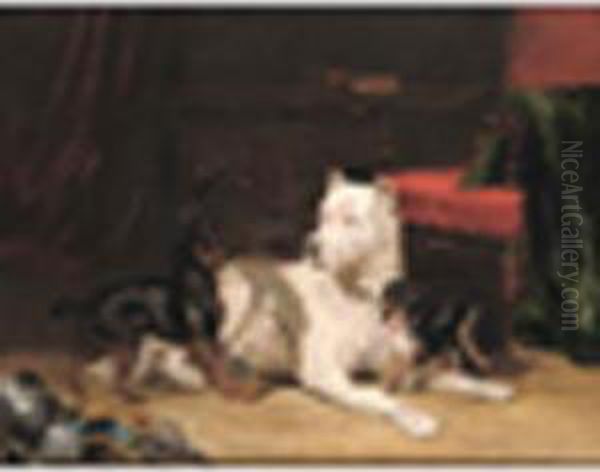 Interior With Dogs Oil Painting by Conradyn Cunaeus