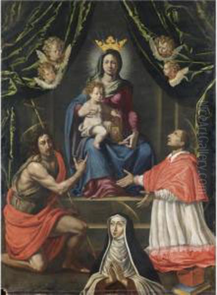 Madonna Col Bambino Tra San 
Carlo, San Giovanni Battista E Santa Maria Maddalena De' Pazzi Oil Painting by Francesco Curradi