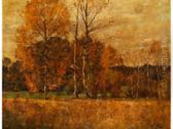 Herbstlicher Birkenwald In Oberbayerischer Moorlandschaft Oil Painting by Robert Franz Curry