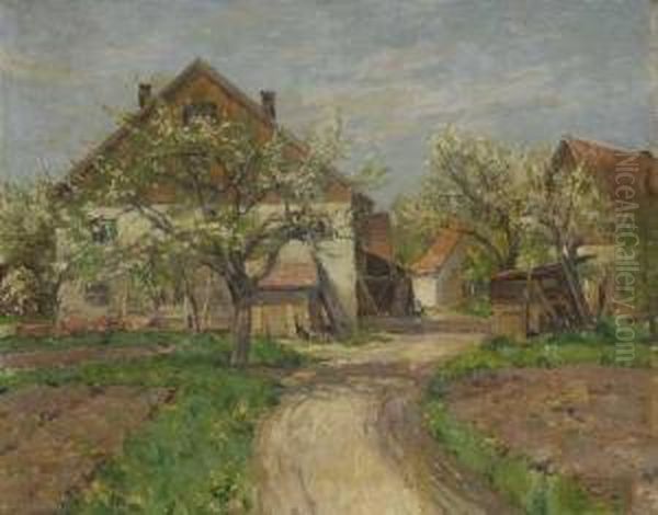 Bauerngehoft In Fruhlingslandschaft Oil Painting by Robert Franz Curry