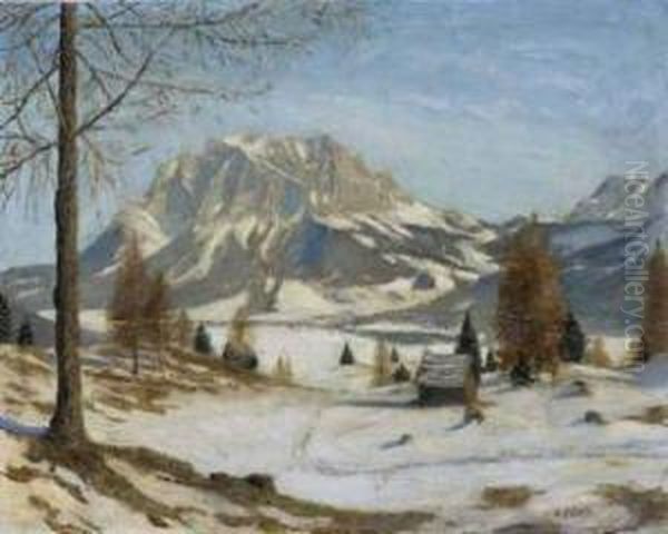 Blick Auf Die Zugspitze Von Ehrwald Aus. Oil Painting by Robert Franz Curry