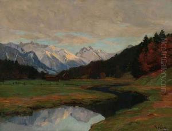 Pejzaz Z Rzeka I Gormi Oil Painting by Robert Franz Curry