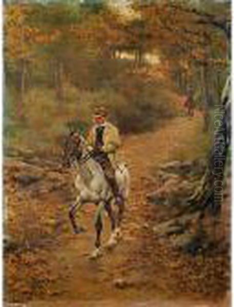 Alfonso Xiii A Caballo En Un Paisaje Oil Painting by Josep I Cusachscusachs