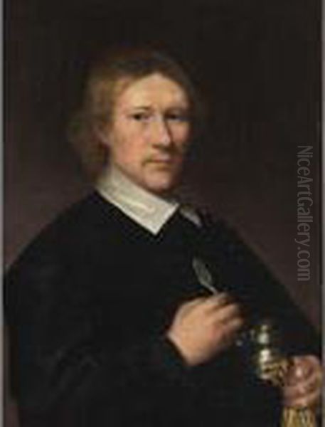 A Portrait Of A Dentist, Aged 
35, Half Length, Wearing A Black Coat With White Collar, Holding A 
Silver Tongue-spatula In His Right Hand, And A Silver Box Under His Left
 Arm Oil Painting by Benjamin Gerritsz. Cuyp