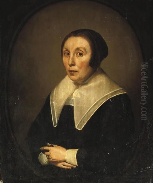 Portrait Of A Lady, Half-length,
 In A Black Costume With A White Collar And Cuffs And A Black Headdress Oil Painting by Jacob Gerritsz. Cuyp