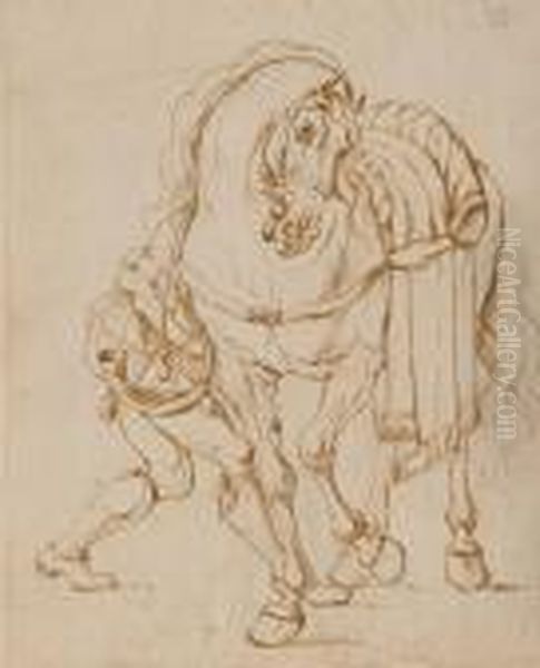 A Bugler About To Mount His Horse Oil Painting by Filippo D Angeli