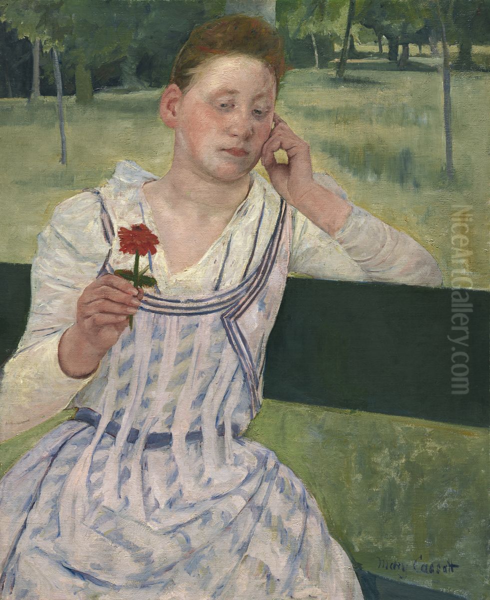 Woman With A Red Zinnia Oil Painting by Mary Cassatt