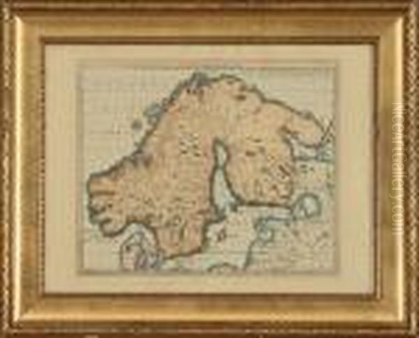 Veteris Orbis Arctoi Typus. Map 
Of Scandinavia. Circa 1715. Handcoloured Copperplate Engraving. Plate 
Size 27 X 32 Cm Oil Painting by Erik Jonsson Dahlberg