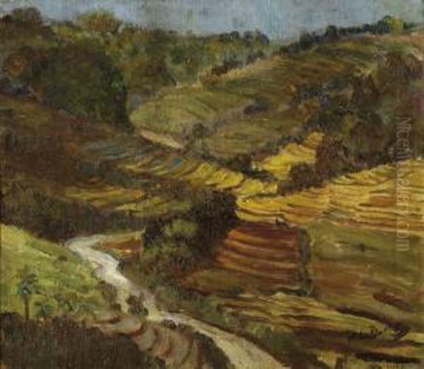 Hilly Landscape Oil Painting by Carel L. Ii Dake