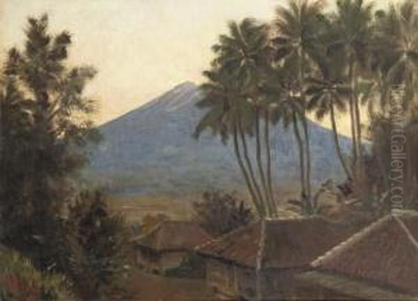 Kampong Near The Vulcano Oil Painting by Carel L. Ii Dake