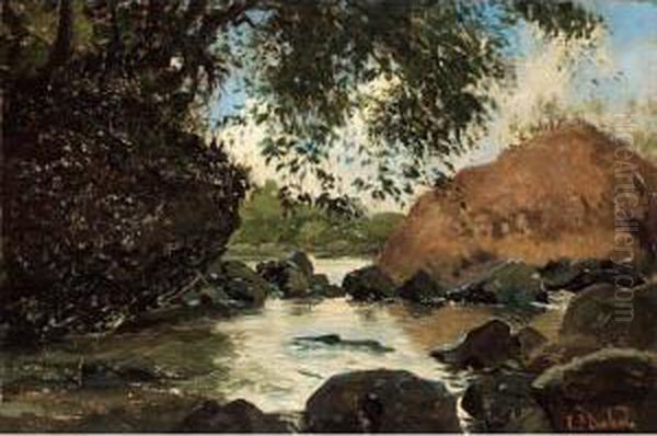 View At A Creek Oil Painting by Carel L. Ii Dake