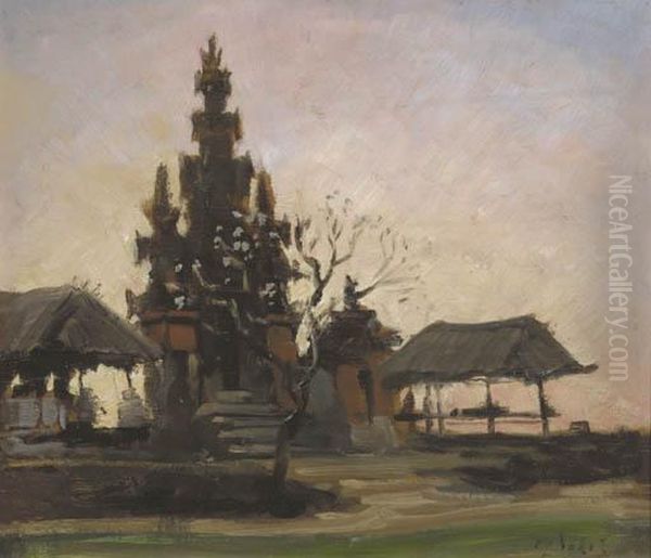 Balinese Temple At Sunset Oil Painting by Carel L. Ii Dake