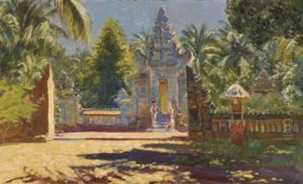 Entrance To A Temple Complex Oil Painting by Carel L. Ii Dake