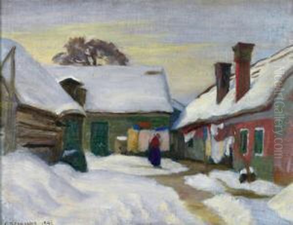 Landlicher Innenhof Im Winter Oil Painting by Constantin Damianos