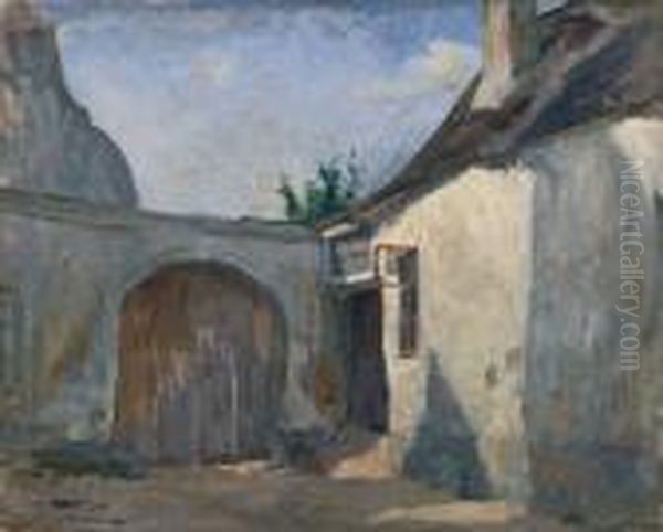 Innenhof In Friaul/oberitalien Handsignier T C. Damianos Oil Painting by Constantin Damianos