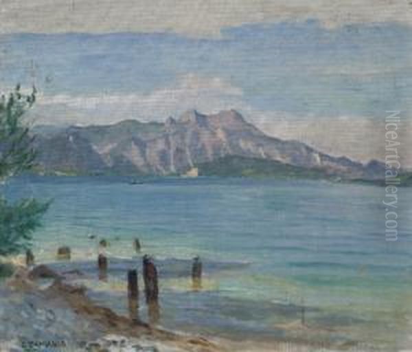 Blick Uber Den Attersee Oil Painting by Constantin Damianos