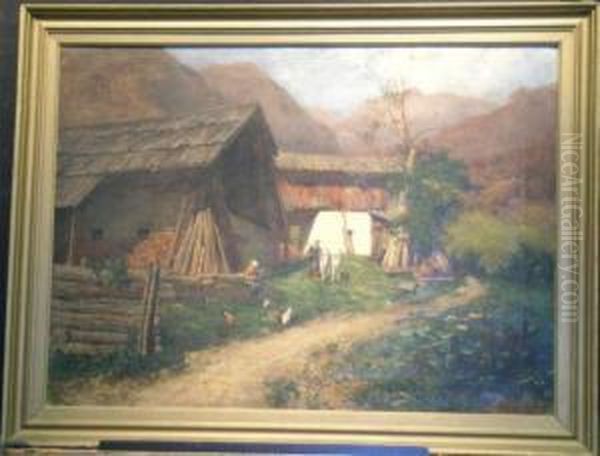 Barnyard Oil Painting by Constantin Damianos