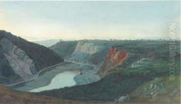 A View Of The River Avon From 
Bristol From Below The Observatorywith Seawalls Below And Cooks Folly 
Beyond. Oil Painting by Francis Danby