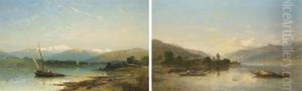 The Chateau De Chillon, Lake Geneva, And View Of Lake Geneva Oil Painting by Thomas Danby