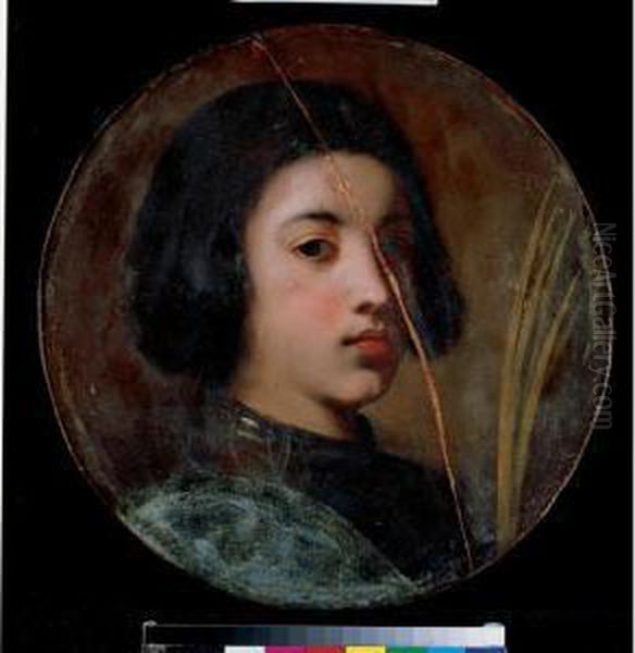 A Young Boy, Bust Length, 
Wearing Armour And Holding A Martyr's Palm, Possibly Saint George Oil Painting by Cesare Dandini
