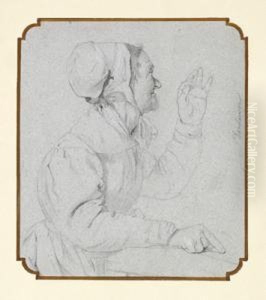 Studie Einer Alten Frau Mit Haube Oil Painting by Josef Franz Danhauser