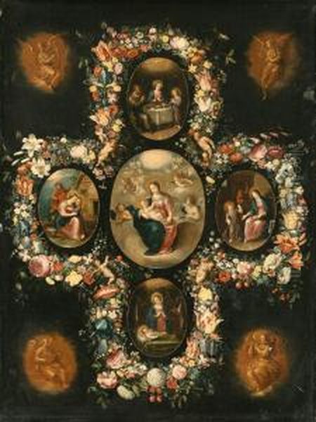 The Virgin And Child With Scenes From The Life Of Christ Oil Painting by Andries Daniels or Danielsz