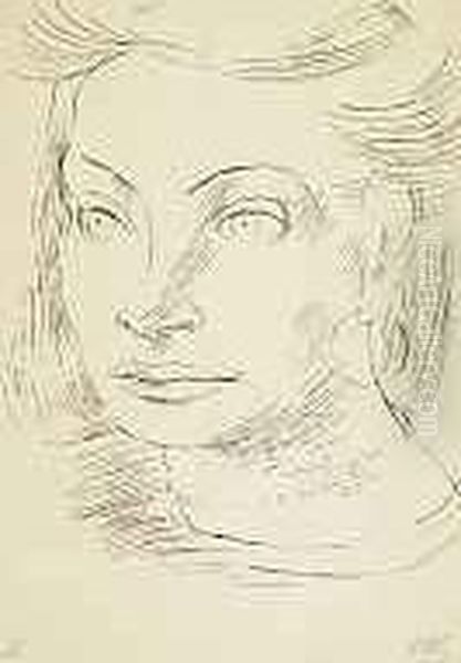 Madchenkopf Oil Painting by Heinrich Danioth