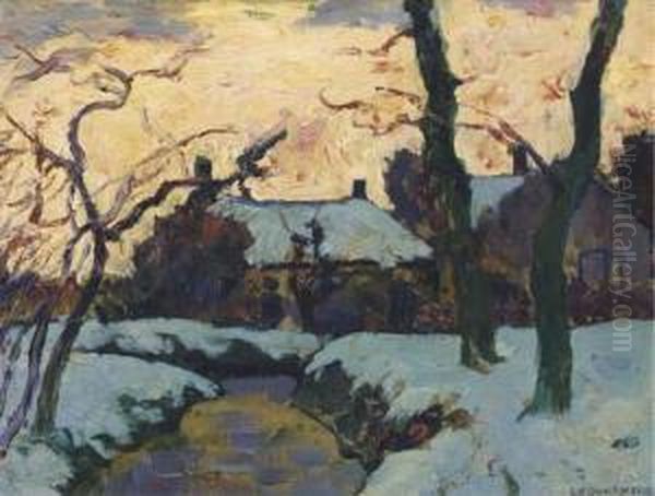 Winterlandschap, Zonsondergang Te Loosduinen: Twilight Oil Painting by Charles Dankmeijer