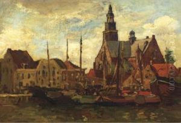 View Of The Grote Kerk, Maassluis Oil Painting by Charles Dankmeijer