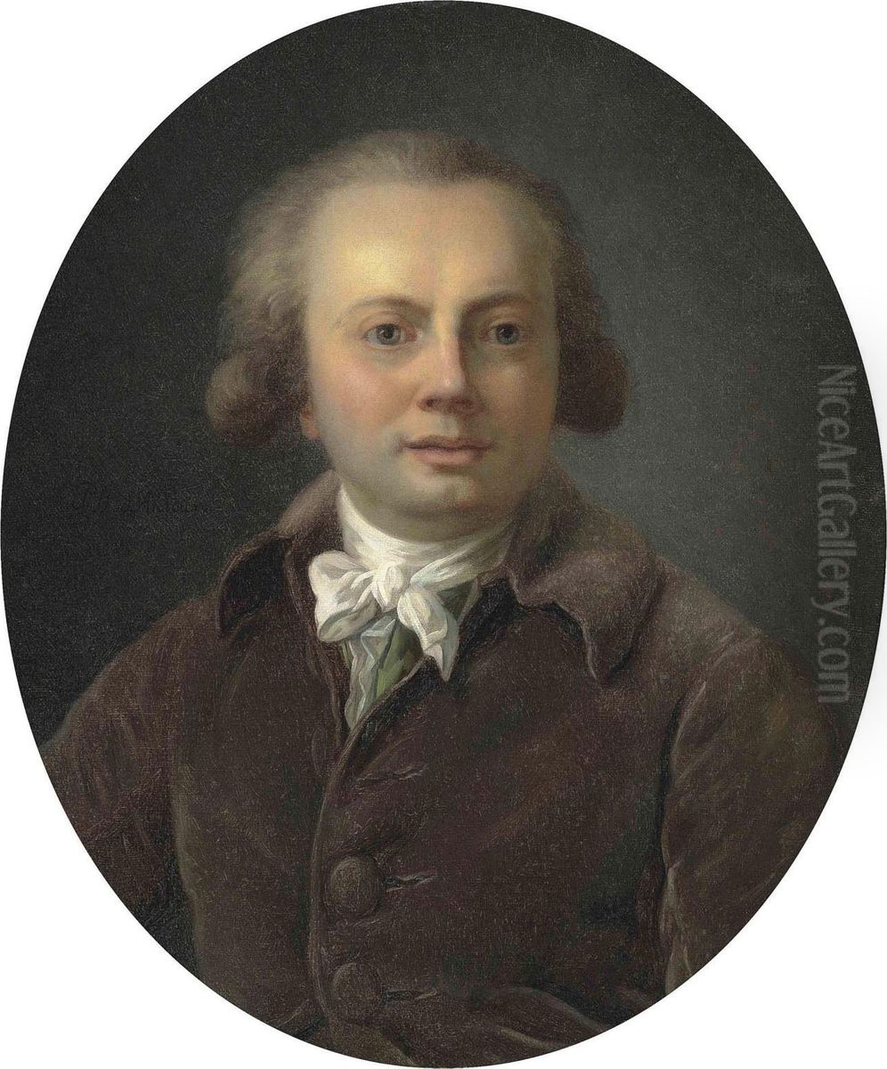 Portrait Of A Gentleman, 
Bust-length, In A Brown Coat With A Whitestock, In A Feigned Oval Oil Painting by Henri Pierre Danloux