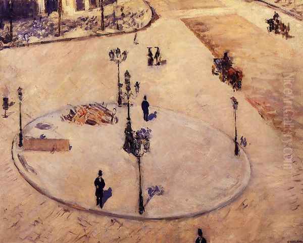 A Traffic Island Boulevard Haussmann Oil Painting by Gustave Caillebotte