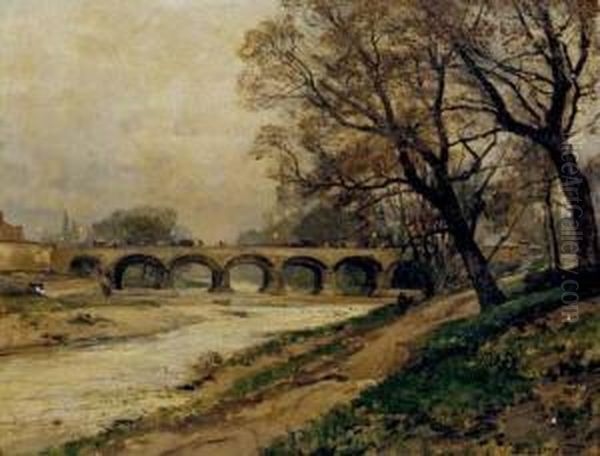 Landscape With River And Bridge Oil Painting by Hugo Darnaut