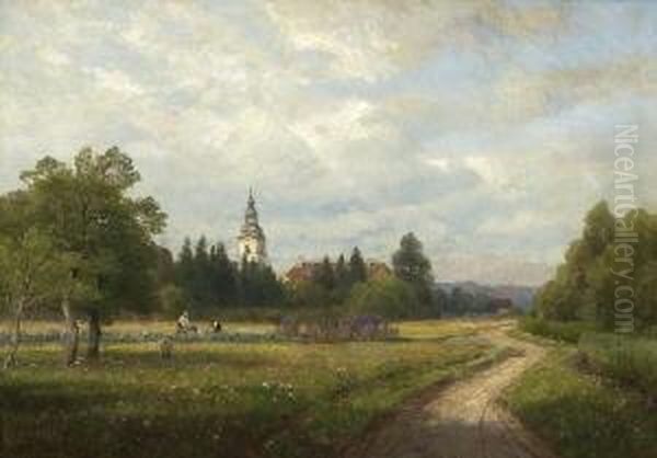 Blick Auf Ein Osterreichisches
 Dorf. Oil Painting by Hugo Darnaut